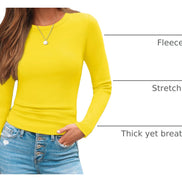 AUTOMET Women's Ribbed Long Sleeve Basic Top - Soft Stretch Crewneck Shirt for Work & Casual Black M