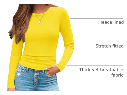 AUTOMET Women's Ribbed Long Sleeve Basic Top - Soft Stretch Crewneck Shirt for Work & Casual Black M