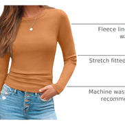 AUTOMET Women's Ribbed Long Sleeve Basic Top - Soft Stretch Crewneck Shirt for Work & Casual Black M