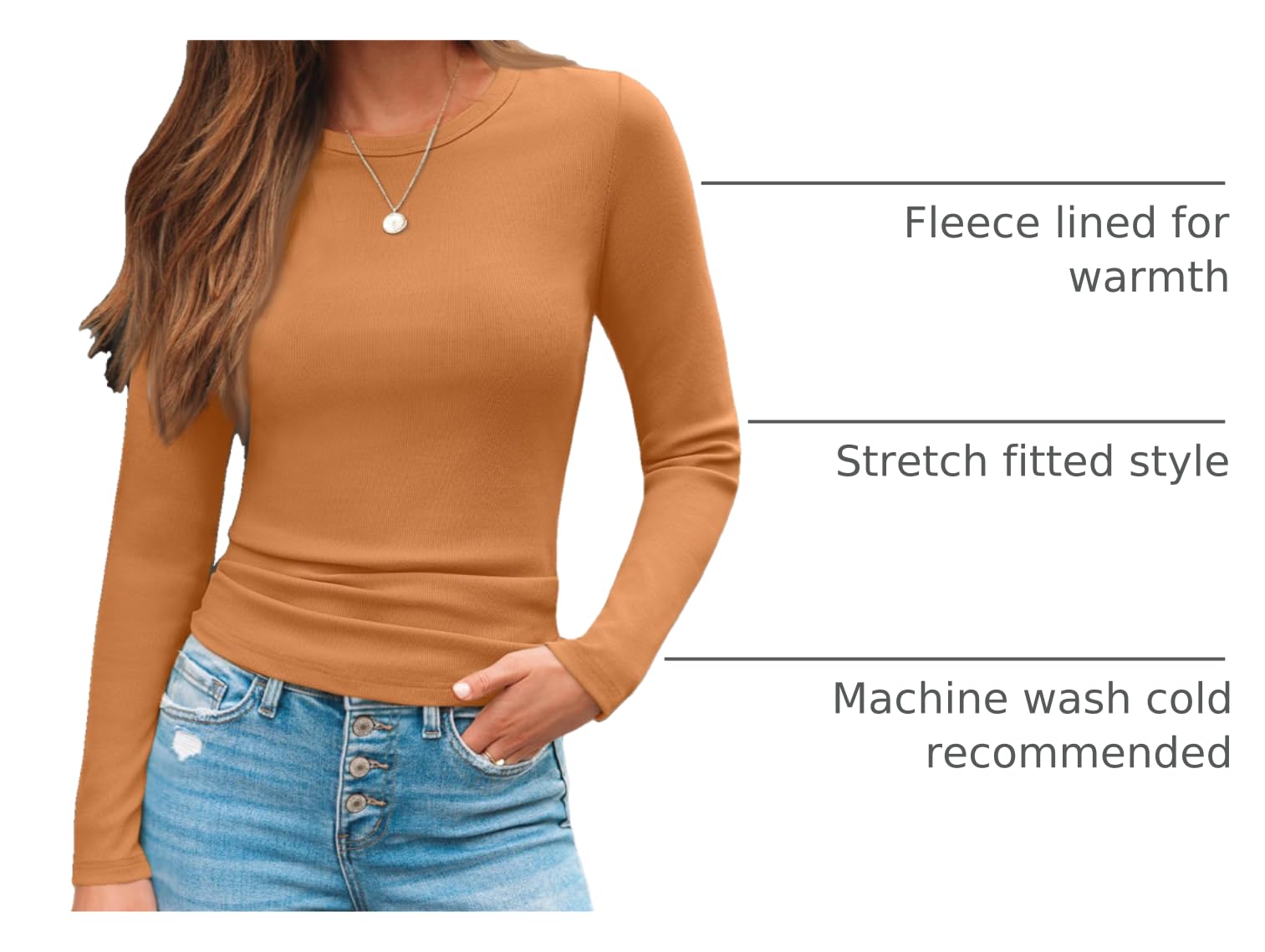 AUTOMET Women's Ribbed Long Sleeve Basic Top - Soft Stretch Crewneck Shirt for Work & Casual Black M