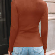 AUTOMET Women's Ribbed Long Sleeve Basic Top - Soft Stretch Crewneck Shirt for Work & Casual Black M