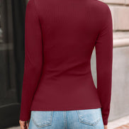 AUTOMET Women's Ribbed Long Sleeve Basic Top - Soft Stretch Crewneck Shirt for Work & Casual Black M