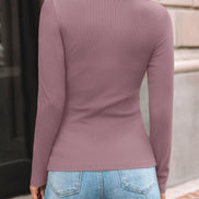 AUTOMET Women's Ribbed Long Sleeve Basic Top - Soft Stretch Crewneck Shirt for Work & Casual Black M