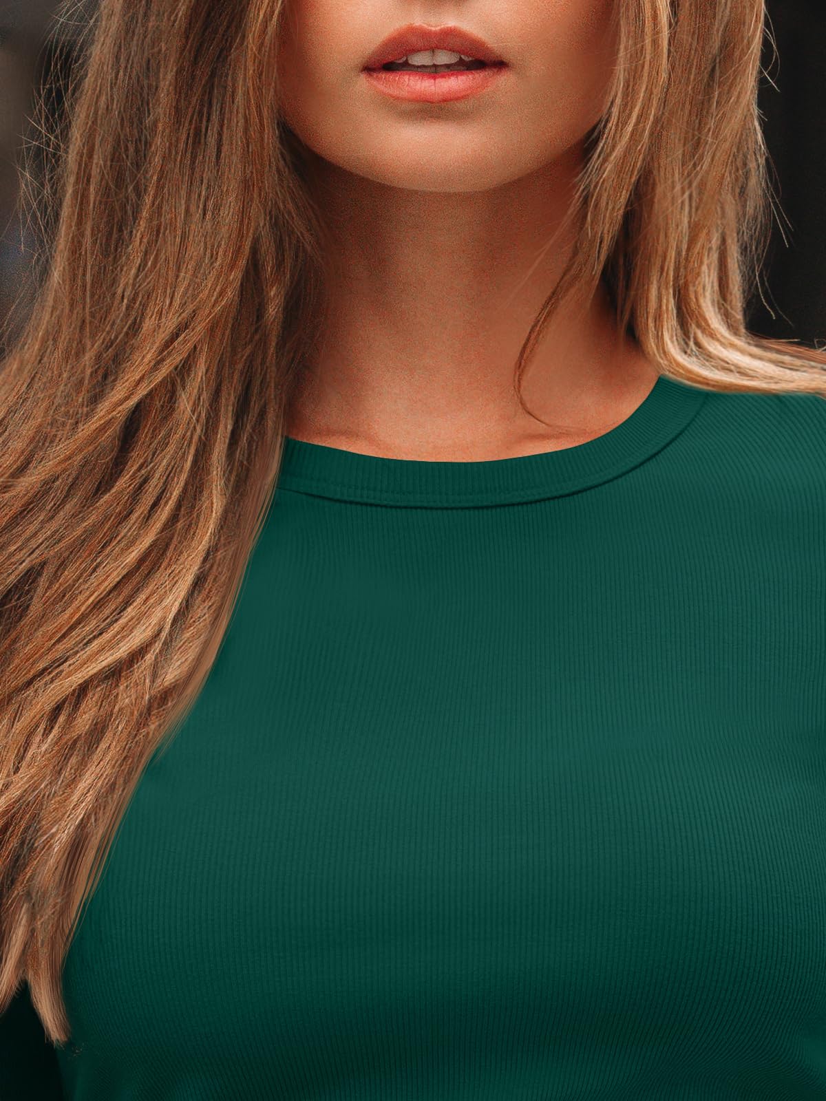 AUTOMET Women's Ribbed Long Sleeve Basic Top - Soft Stretch Crewneck Shirt for Work & Casual Black M