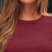 AUTOMET Women's Ribbed Long Sleeve Basic Top - Soft Stretch Crewneck Shirt for Work & Casual Black M