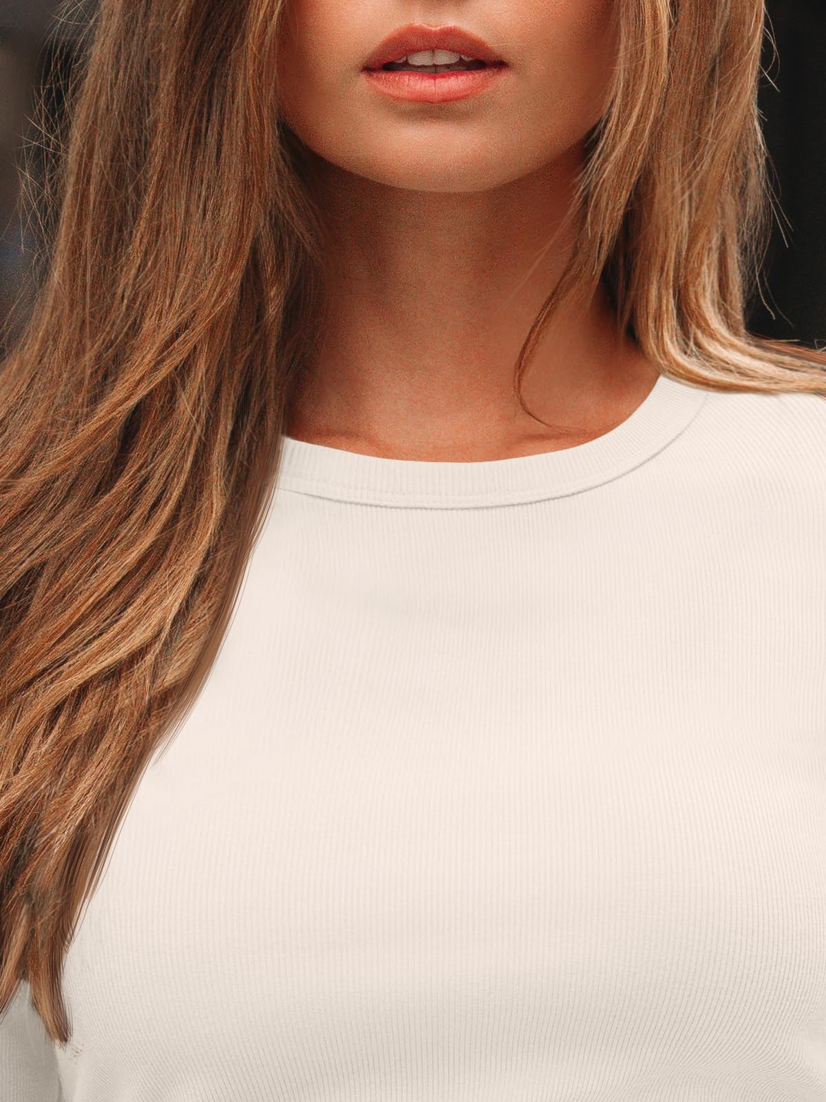 AUTOMET Women's Ribbed Long Sleeve Basic Top - Soft Stretch Crewneck Shirt for Work & Casual Black M