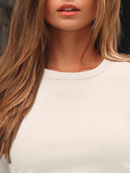 AUTOMET Women's Ribbed Long Sleeve Basic Top - Soft Stretch Crewneck Shirt for Work & Casual Black M