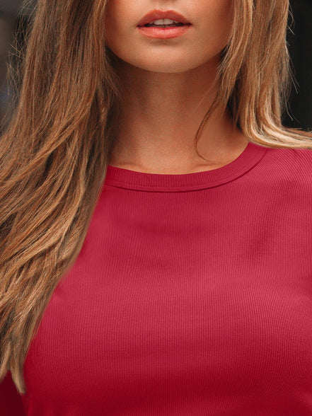 AUTOMET Women's Ribbed Long Sleeve Basic Top - Soft Stretch Crewneck Shirt for Work & Casual Black M