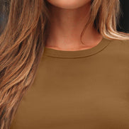 AUTOMET Women's Ribbed Long Sleeve Basic Top - Soft Stretch Crewneck Shirt for Work & Casual Black M