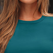 AUTOMET Women's Ribbed Long Sleeve Basic Top - Soft Stretch Crewneck Shirt for Work & Casual Black M