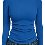 AUTOMET Women's Ribbed Long Sleeve Basic Top - Soft Stretch Crewneck Shirt for Work & Casual Black M