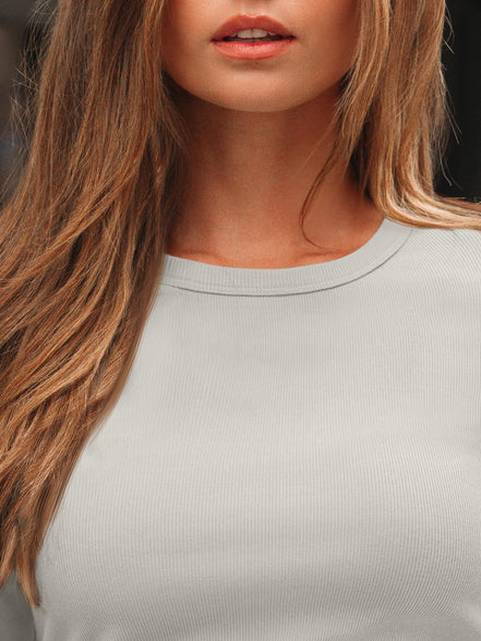 AUTOMET Women's Ribbed Long Sleeve Basic Top - Soft Stretch Crewneck Shirt for Work & Casual Black M