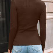 AUTOMET Women's Ribbed Long Sleeve Basic Top - Soft Stretch Crewneck Shirt for Work & Casual Black M