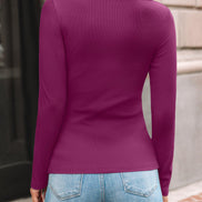 AUTOMET Women's Ribbed Long Sleeve Basic Top - Soft Stretch Crewneck Shirt for Work & Casual Black M