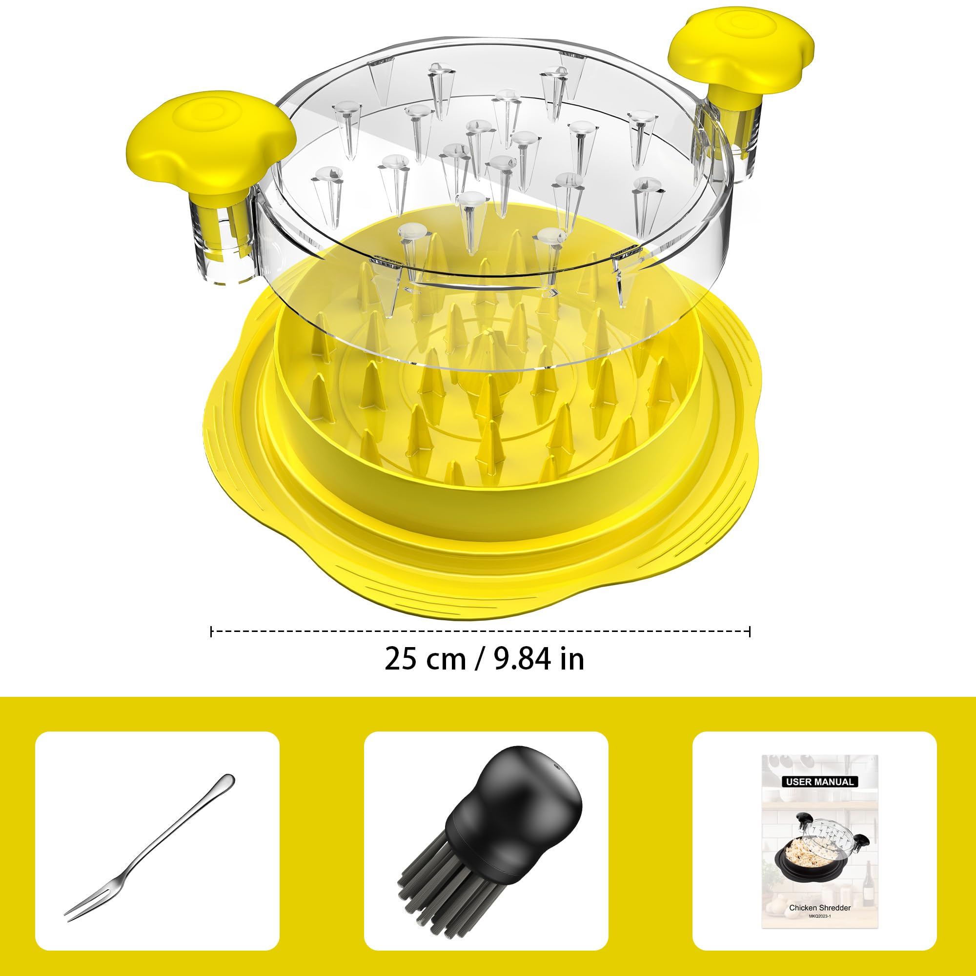 SURETIVIAN Chicken Shredder Large Chicken Breast Shredder Tool Twist with Brush&Fork, Visible Meat Shredder Machine, Strong Anti-Slip Strip, Ergonomic Handle, BPA Free, Suitable for Pork Beef Chicken