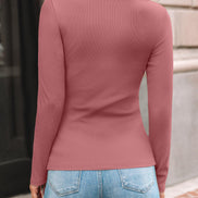 AUTOMET Women's Ribbed Long Sleeve Basic Top - Soft Stretch Crewneck Shirt for Work & Casual Black M