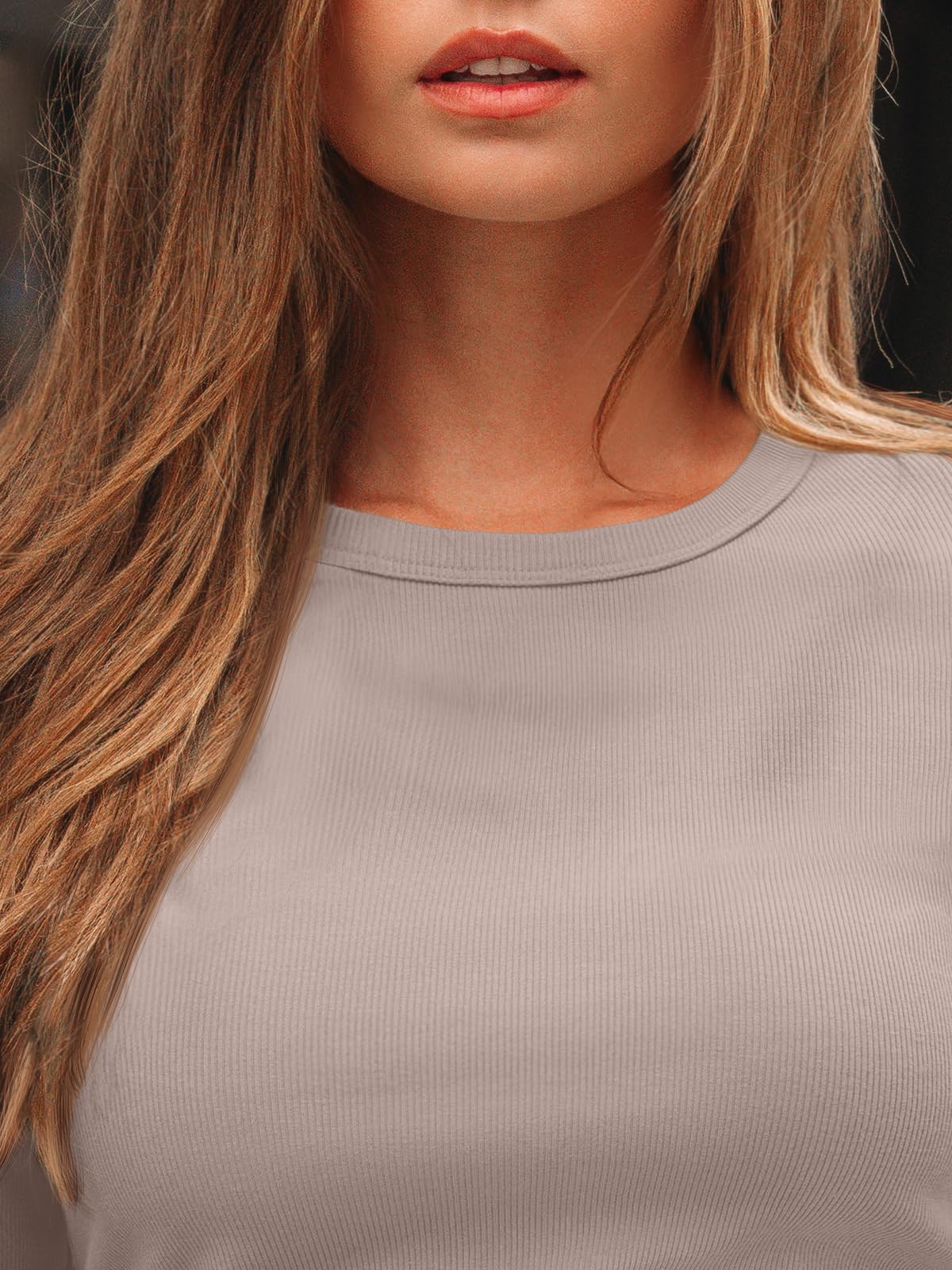 AUTOMET Women's Ribbed Long Sleeve Basic Top - Soft Stretch Crewneck Shirt for Work & Casual Black M