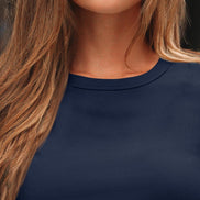 AUTOMET Women's Ribbed Long Sleeve Basic Top - Soft Stretch Crewneck Shirt for Work & Casual Black M