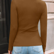 AUTOMET Women's Ribbed Long Sleeve Basic Top - Soft Stretch Crewneck Shirt for Work & Casual Black M