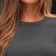 AUTOMET Women's Ribbed Long Sleeve Basic Top - Soft Stretch Crewneck Shirt for Work & Casual Black M