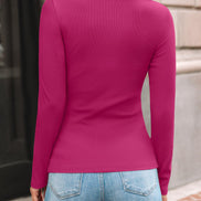 AUTOMET Women's Ribbed Long Sleeve Basic Top - Soft Stretch Crewneck Shirt for Work & Casual Black M