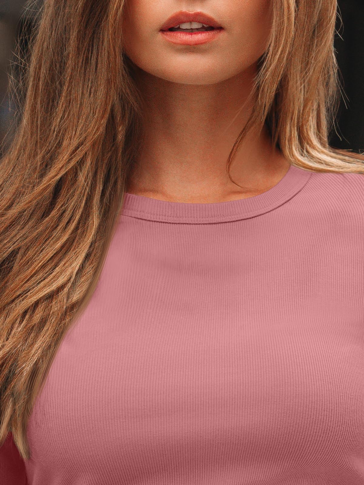 AUTOMET Women's Ribbed Long Sleeve Basic Top - Soft Stretch Crewneck Shirt for Work & Casual Black M