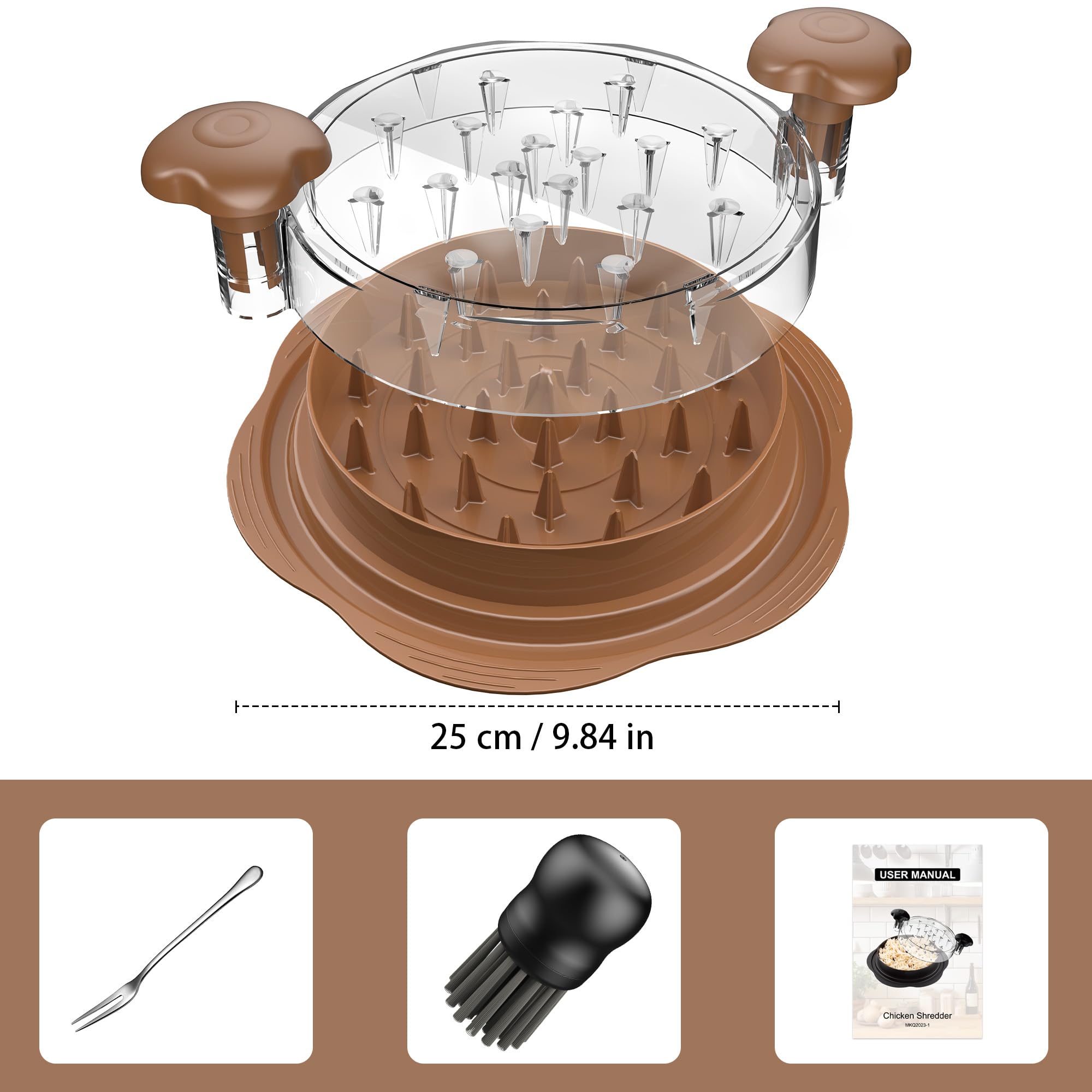 SURETIVIAN Chicken Shredder Large Chicken Breast Shredder Tool Twist with Brush&Fork, Visible Meat Shredder Machine, Strong Anti-Slip Strip, Ergonomic Handle, BPA Free, Suitable for Pork Beef Chicken