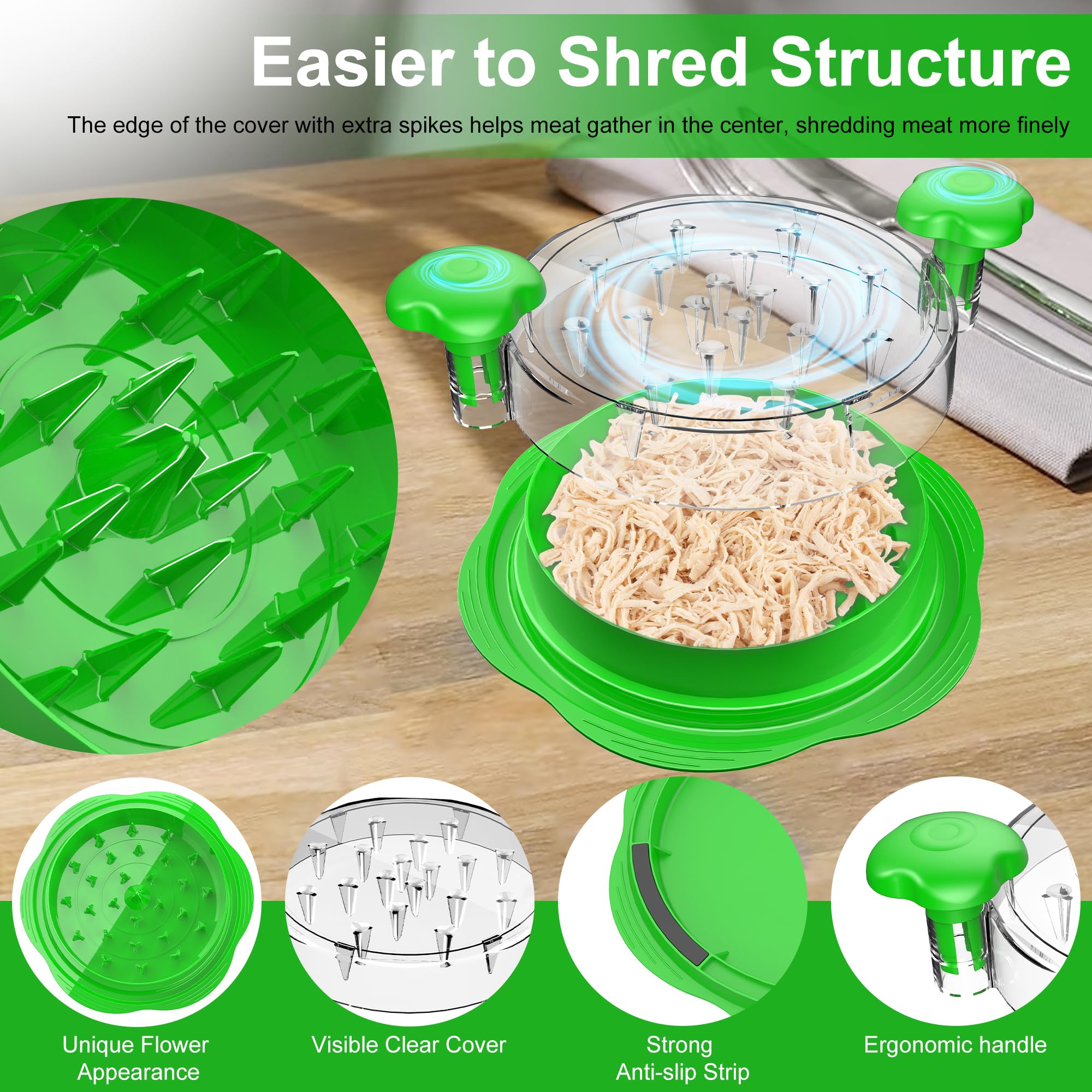 SURETIVIAN Chicken Shredder Large Chicken Breast Shredder Tool Twist with Brush&Fork, Visible Meat Shredder Machine, Strong Anti-Slip Strip, Ergonomic Handle, BPA Free, Suitable for Pork Beef Chicken