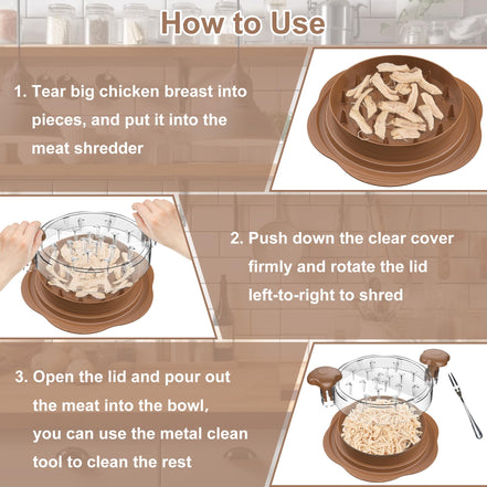 SURETIVIAN Chicken Shredder Large Chicken Breast Shredder Tool Twist with Brush&Fork, Visible Meat Shredder Machine, Strong Anti-Slip Strip, Ergonomic Handle, BPA Free, Suitable for Pork Beef Chicken