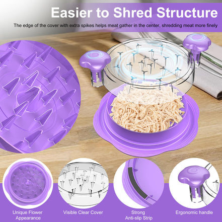 SURETIVIAN Chicken Shredder Large Chicken Breast Shredder Tool Twist with Brush&Fork, Visible Meat Shredder Machine, Strong Anti-Slip Strip, Ergonomic Handle, BPA Free, Suitable for Pork Beef Chicken