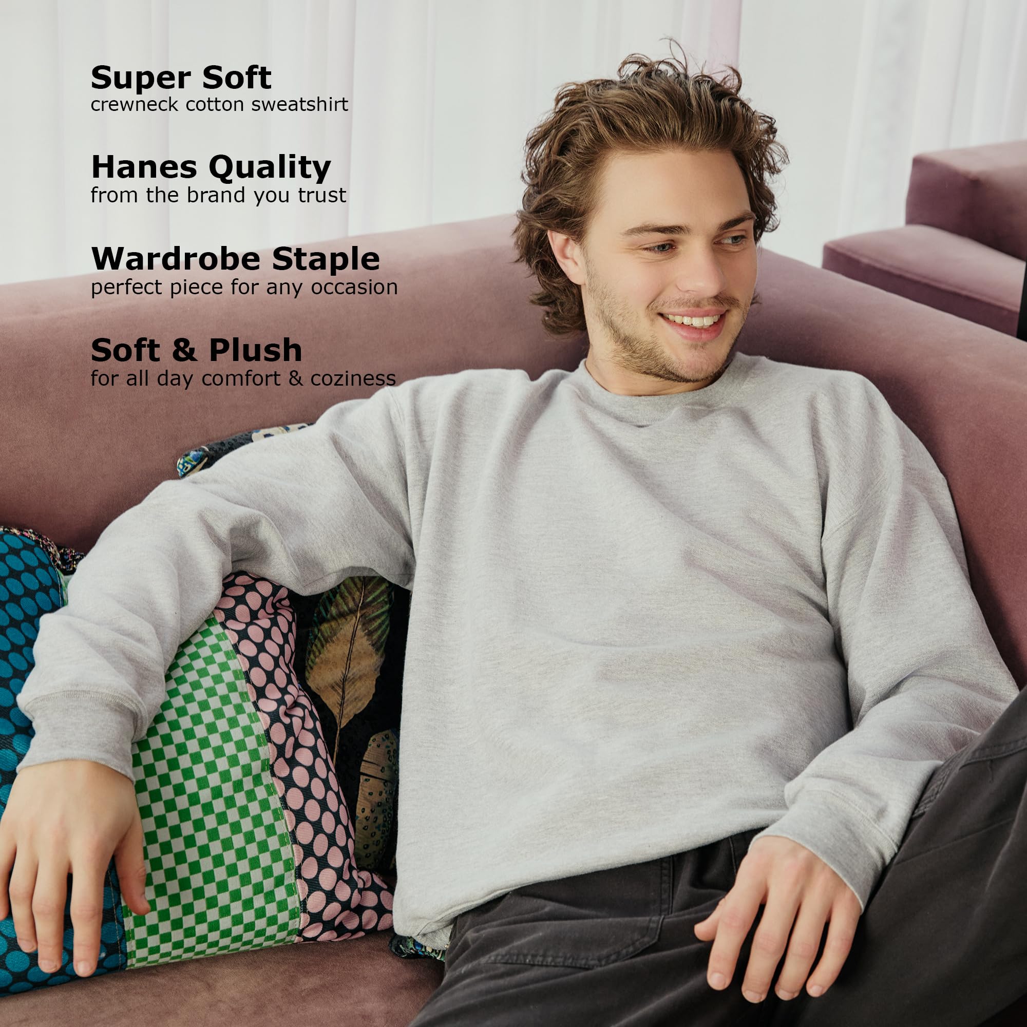 Hanes Men's EcoSmart Sweatshirt, Black, Large