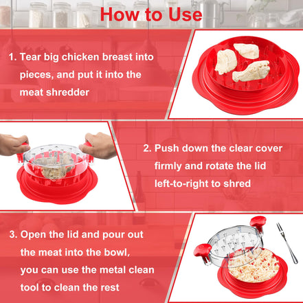 SURETIVIAN Chicken Shredder Large Chicken Breast Shredder Tool Twist with Brush&Fork, Visible Meat Shredder Machine, Strong Anti-Slip Strip, Ergonomic Handle, BPA Free, Suitable for Pork Beef Chicken