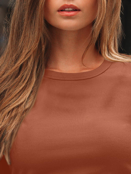 AUTOMET Women's Ribbed Long Sleeve Basic Top - Soft Stretch Crewneck Shirt for Work & Casual Black M