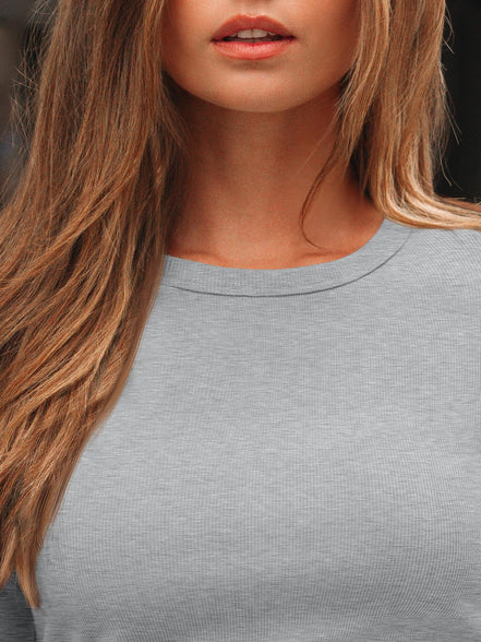 AUTOMET Women's Ribbed Long Sleeve Basic Top - Soft Stretch Crewneck Shirt for Work & Casual Black M