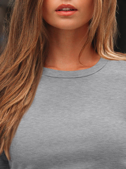 AUTOMET Women's Ribbed Long Sleeve Basic Top - Soft Stretch Crewneck Shirt for Work & Casual Black M