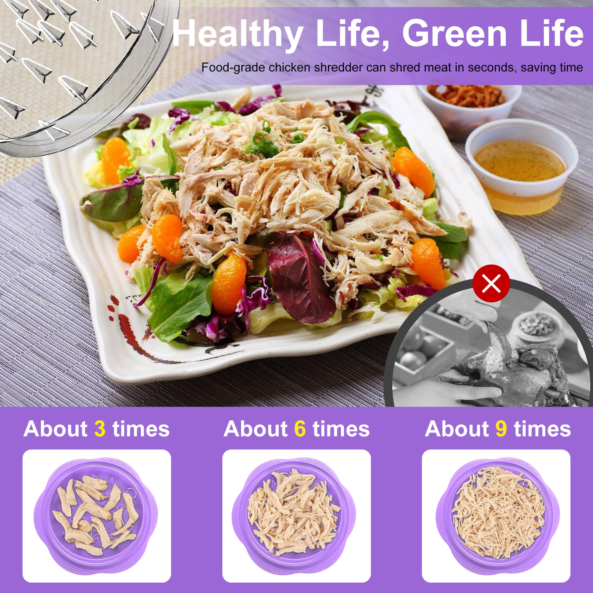 SURETIVIAN Chicken Shredder Large Chicken Breast Shredder Tool Twist with Brush&Fork, Visible Meat Shredder Machine, Strong Anti-Slip Strip, Ergonomic Handle, BPA Free, Suitable for Pork Beef Chicken