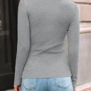 AUTOMET Women's Ribbed Long Sleeve Basic Top - Soft Stretch Crewneck Shirt for Work & Casual Black M