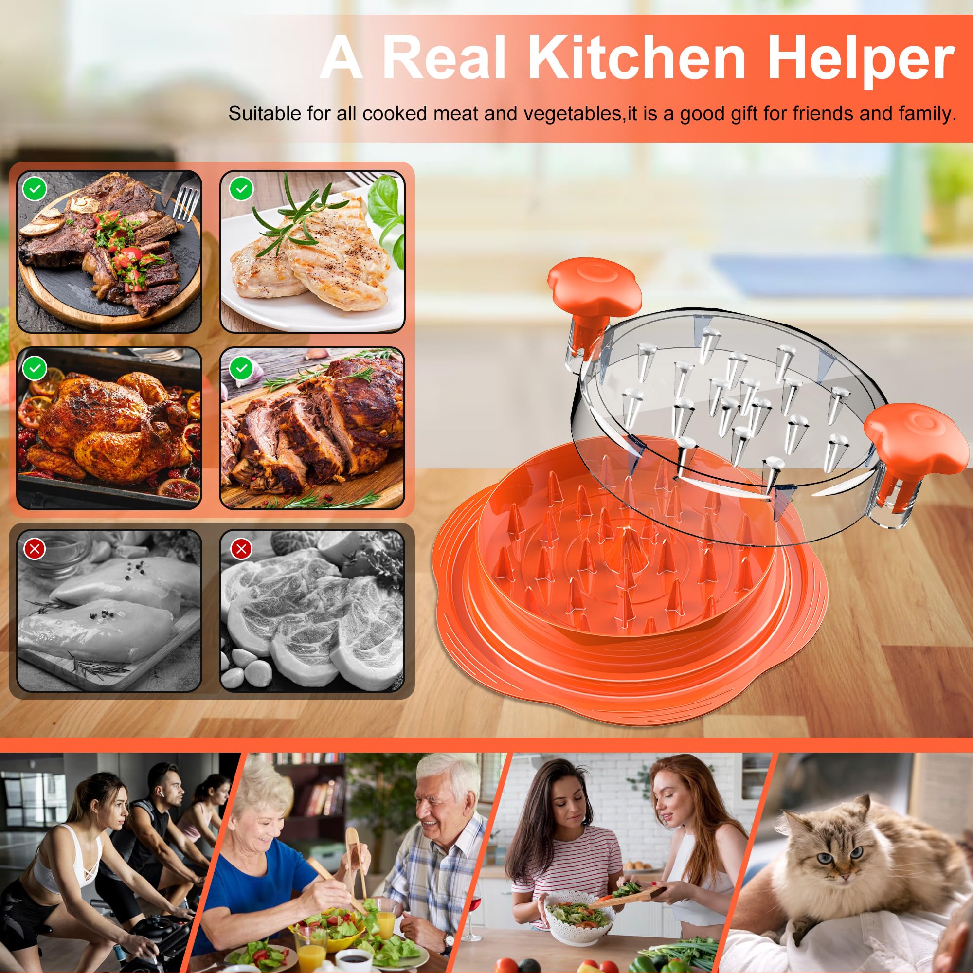 SURETIVIAN Chicken Shredder Large Chicken Breast Shredder Tool Twist with Brush&Fork, Visible Meat Shredder Machine, Strong Anti-Slip Strip, Ergonomic Handle, BPA Free, Suitable for Pork Beef Chicken