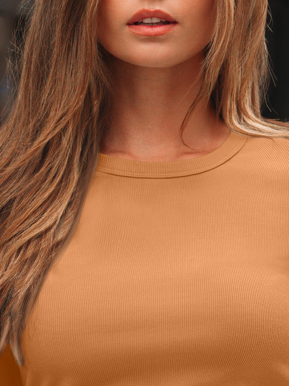 AUTOMET Women's Ribbed Long Sleeve Basic Top - Soft Stretch Crewneck Shirt for Work & Casual Black M