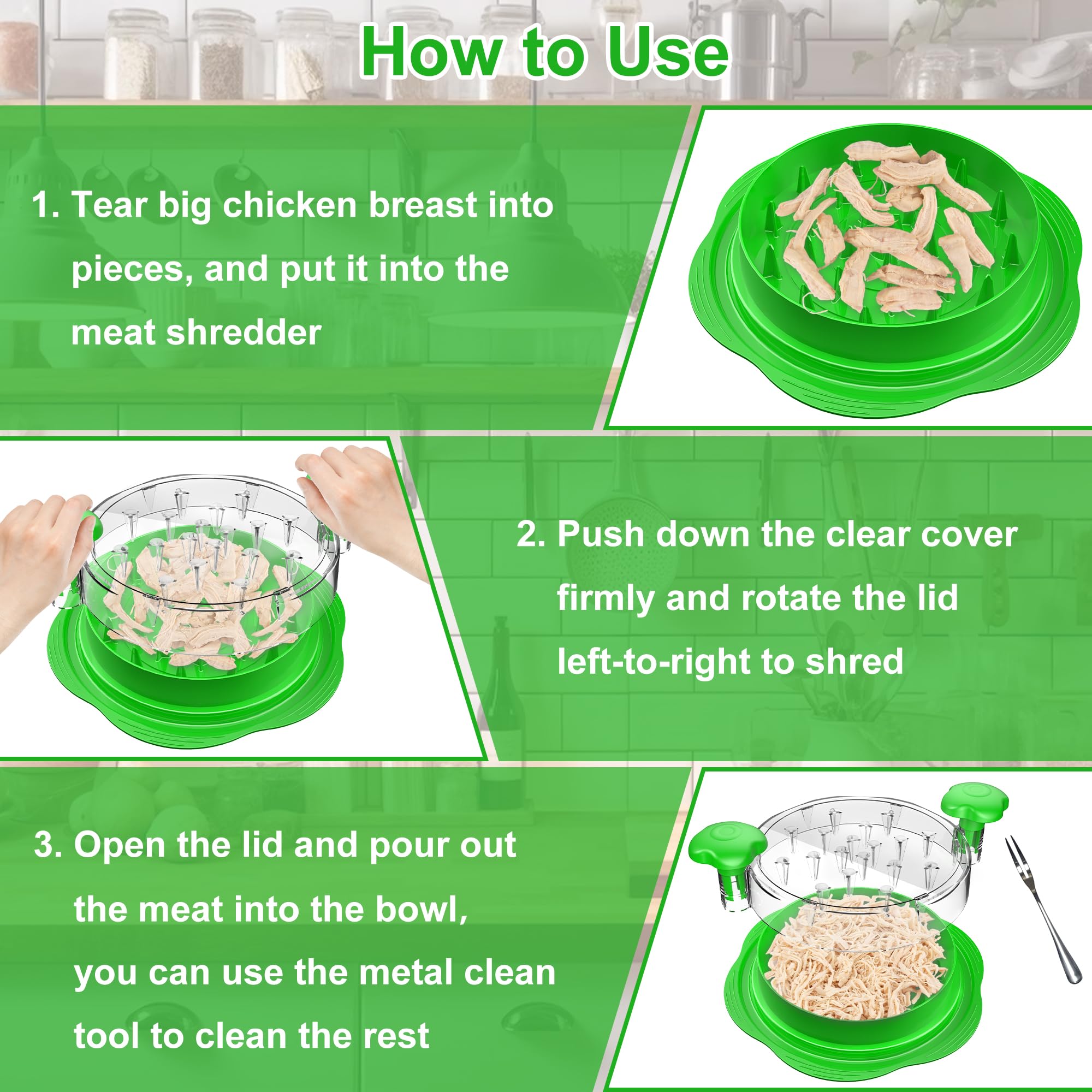 SURETIVIAN Chicken Shredder Large Chicken Breast Shredder Tool Twist with Brush&Fork, Visible Meat Shredder Machine, Strong Anti-Slip Strip, Ergonomic Handle, BPA Free, Suitable for Pork Beef Chicken