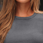 AUTOMET Women's Ribbed Long Sleeve Basic Top - Soft Stretch Crewneck Shirt for Work & Casual Black M